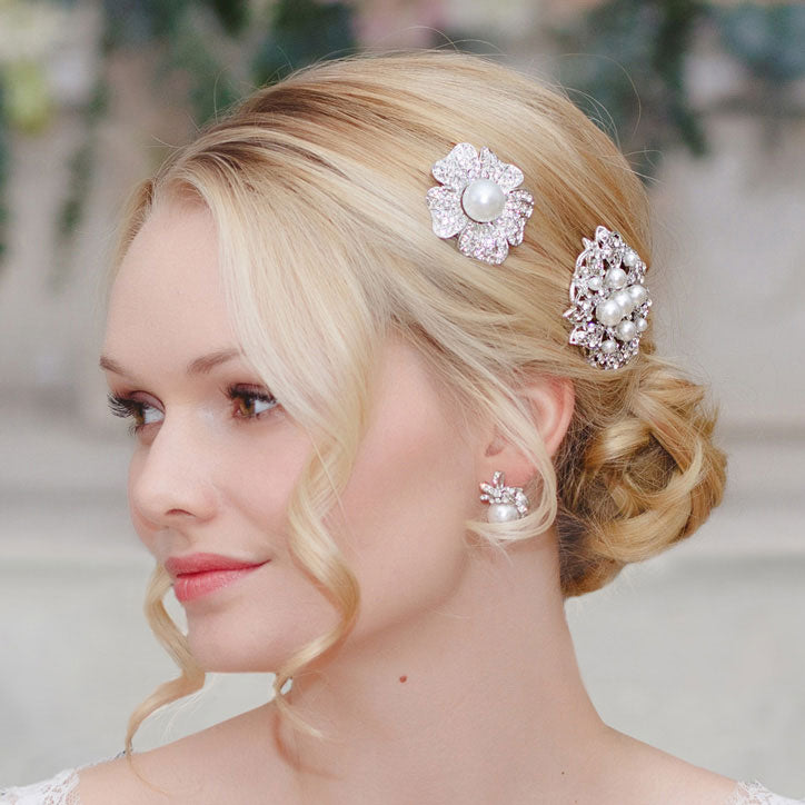 Collection of pearl wedding hair slides