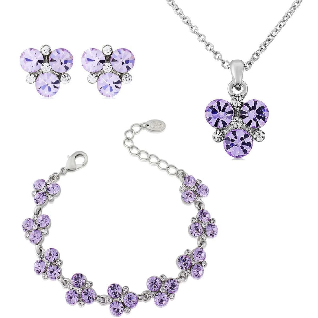 Allure of Lavender Purple Crystal Necklace, Earrings & Bracelet Set