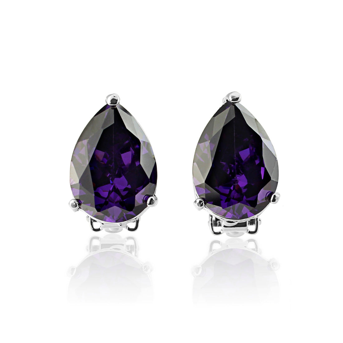 Amethyst Allure Purple Pear Cut Clip On Earrings