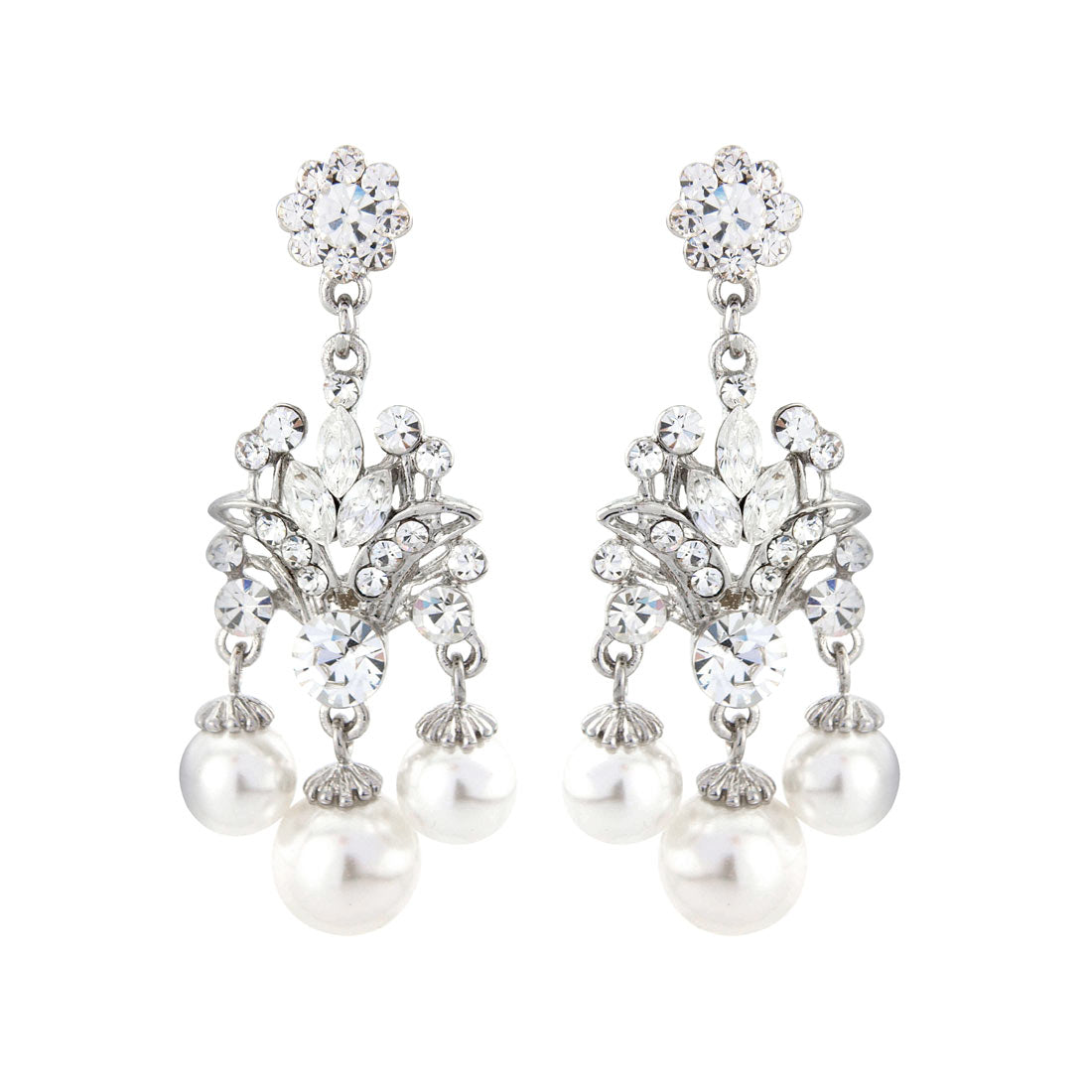 Bejewelled Pearl Drop Wedding Earrings