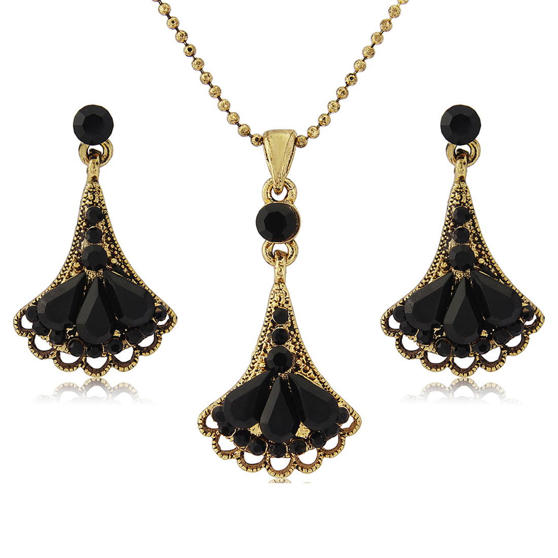 Decadence of Deco Black & Gold Necklace & Earrings Jewellery Set
