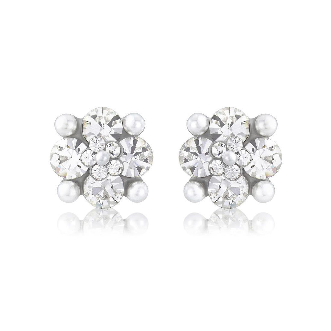 Delicate Pearl & Crystal Bridal Stud Earrings
