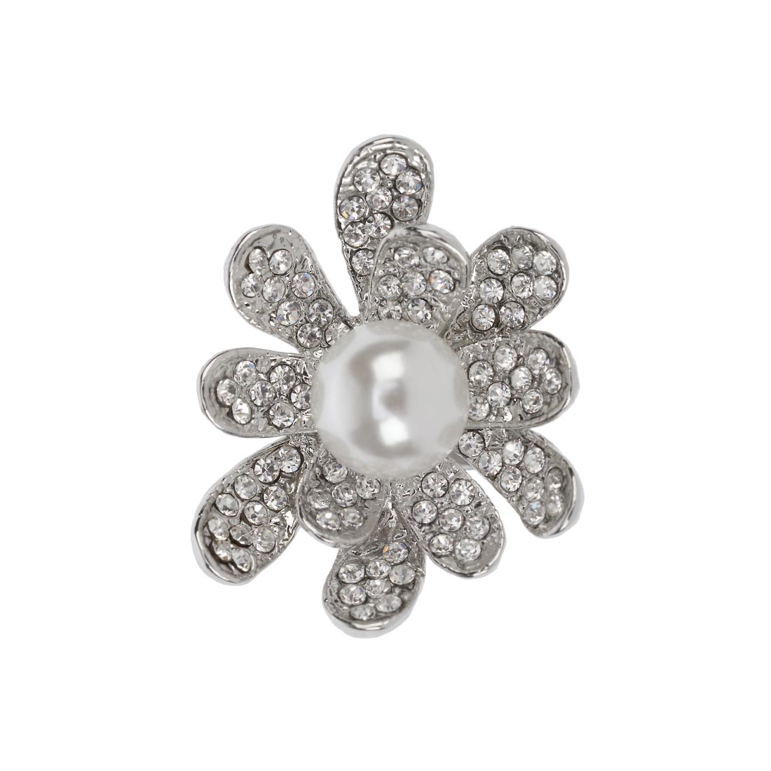 Dramatic Pearl and Crystal Large Flower Cocktail Ring