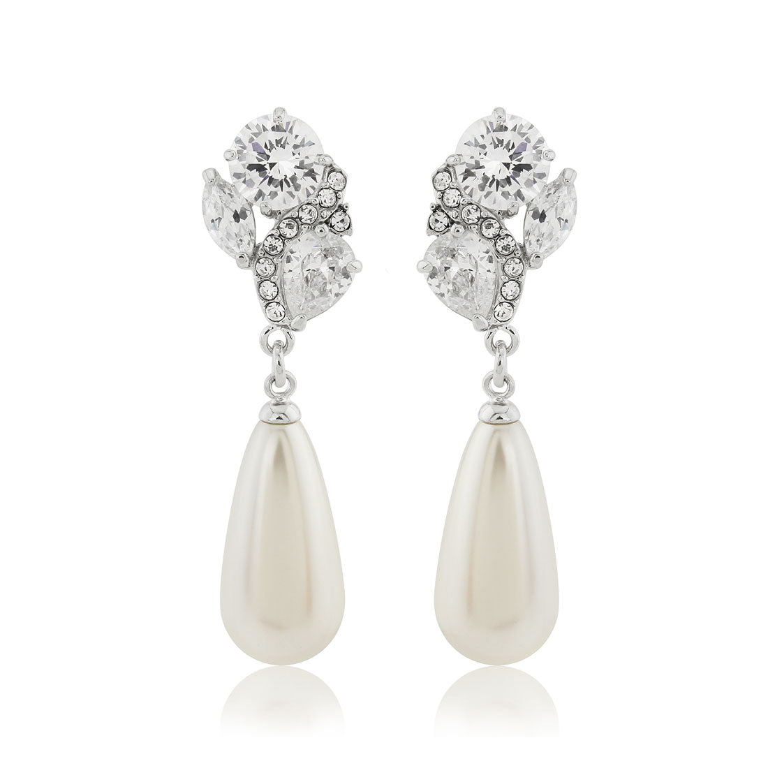 Elegance of Pearl & Crystal Drop Wedding Clip On Earrings