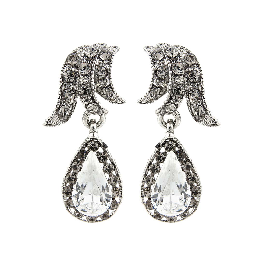 Forties Heirloom Antique Style Grey Crystal Drop Earrings