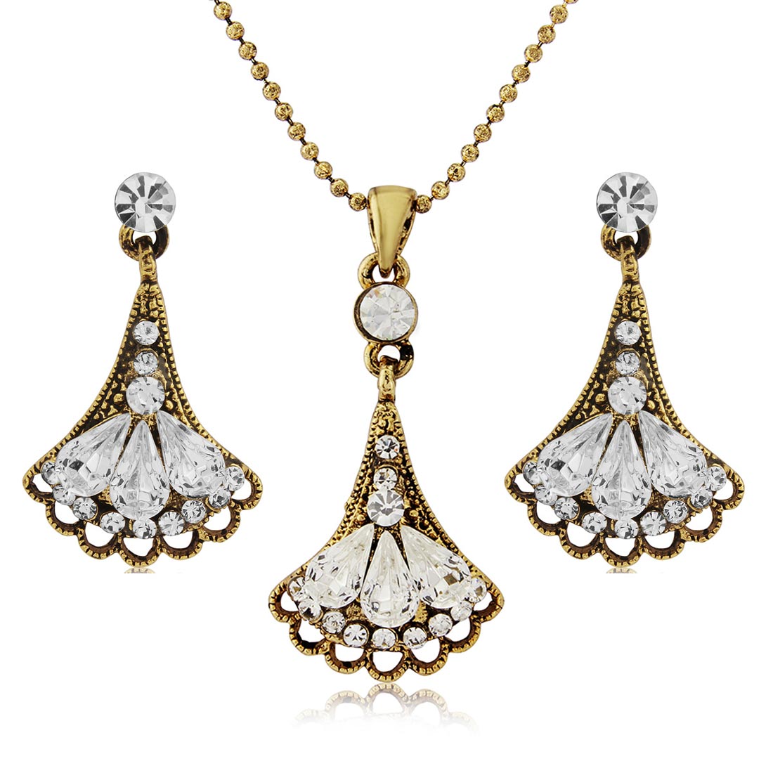 Glamour of Deco Jewellery Set featuring fan earrings and pendant