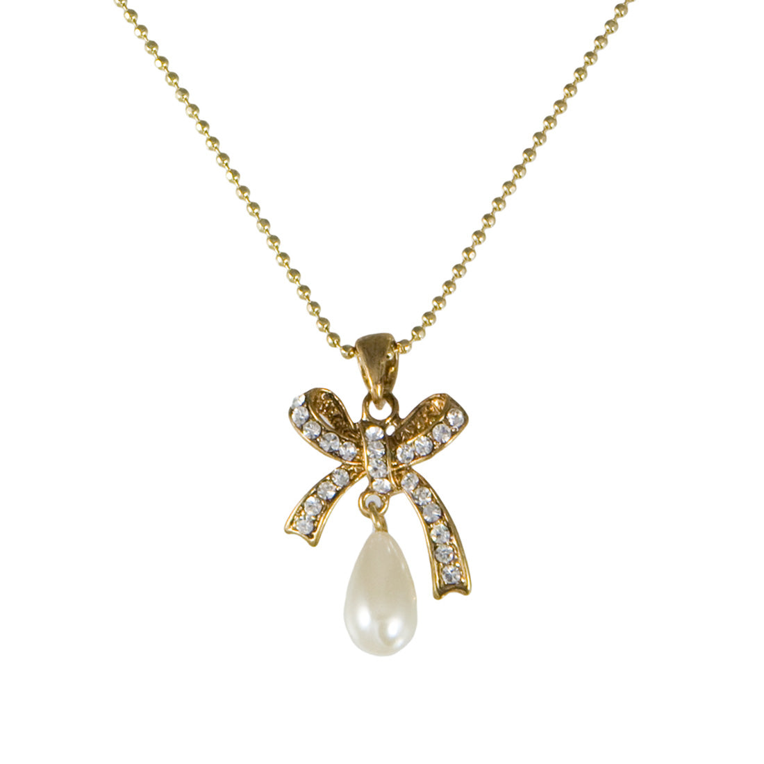 Golden Beau Pearl Bow Pendant Necklace