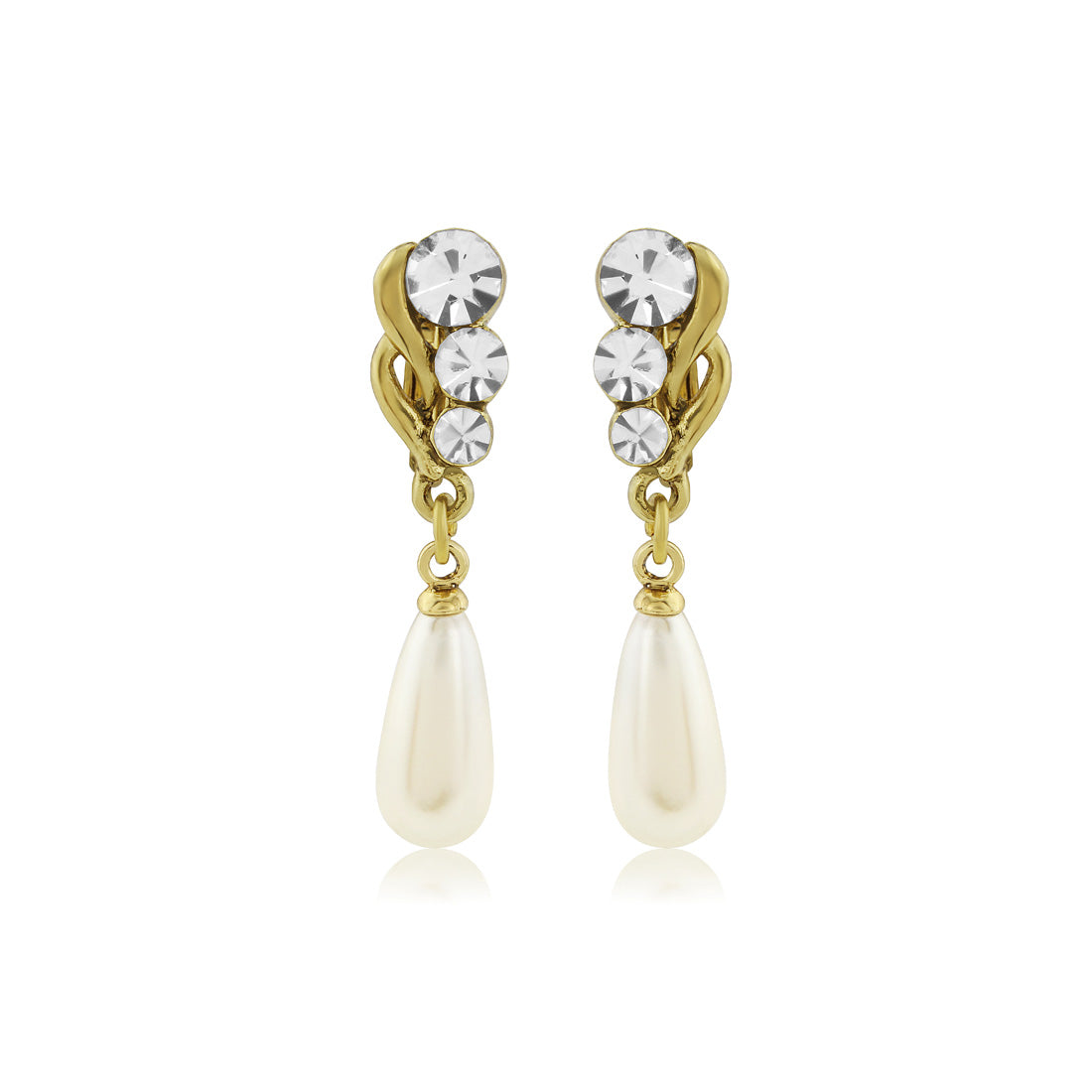 Golden Grace Crystal & Pearl Drop Wedding Earrings