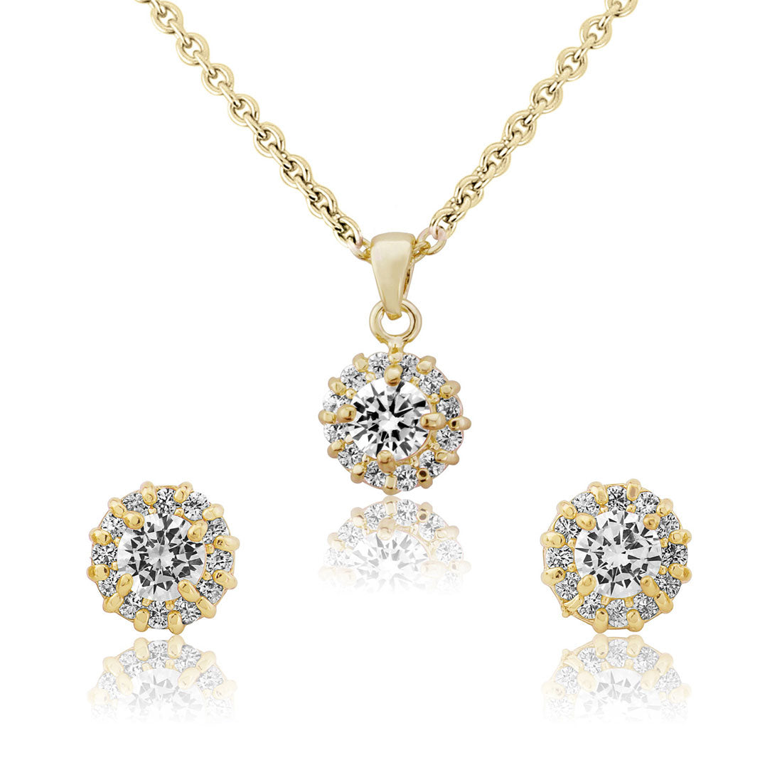 Golden Starlet Cubic Zirconia Jewellery Set with stud earrings and pendant