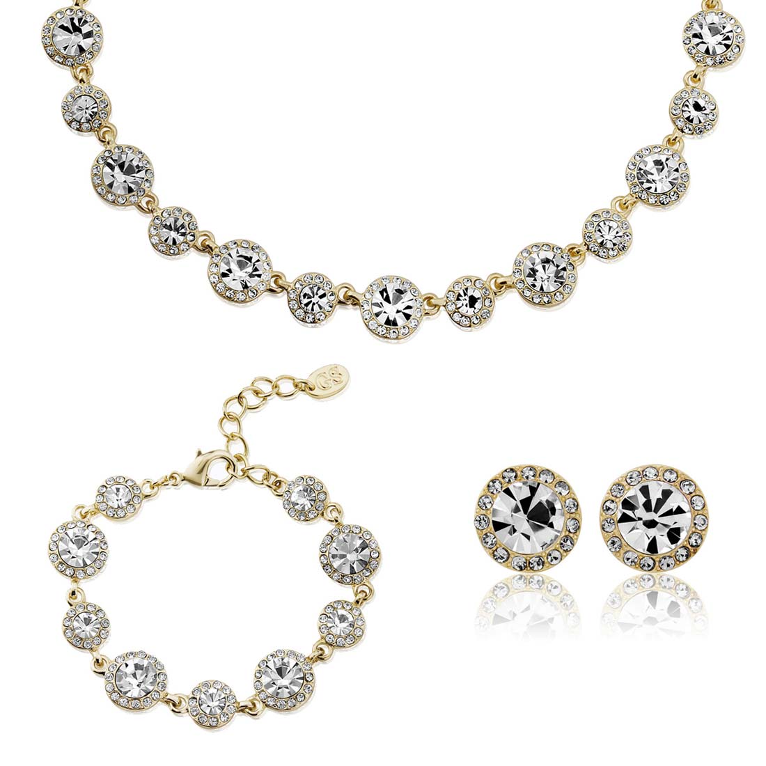 Graceful in Gold Crystal Jewellery Set featuring necklace, bracelet and earrings