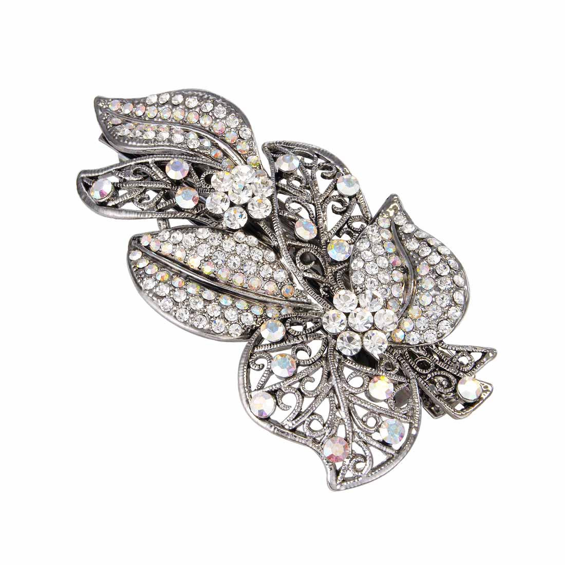 Leaves of Love Vintage AB Crystal Hair Clip with Barrette Fastening