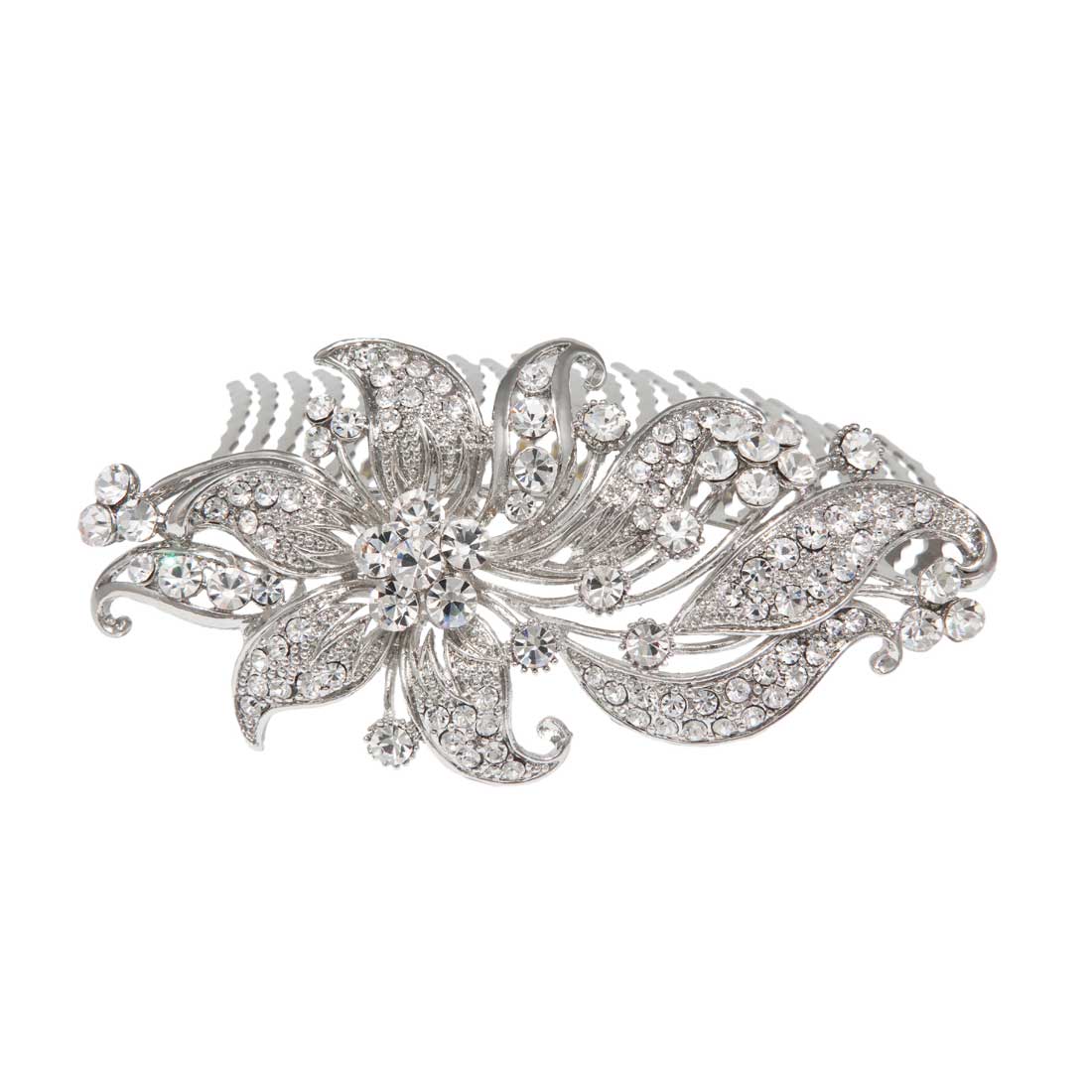Nostalgic Extravagance Large Silver Crystal Lily Bridal Hair Comb