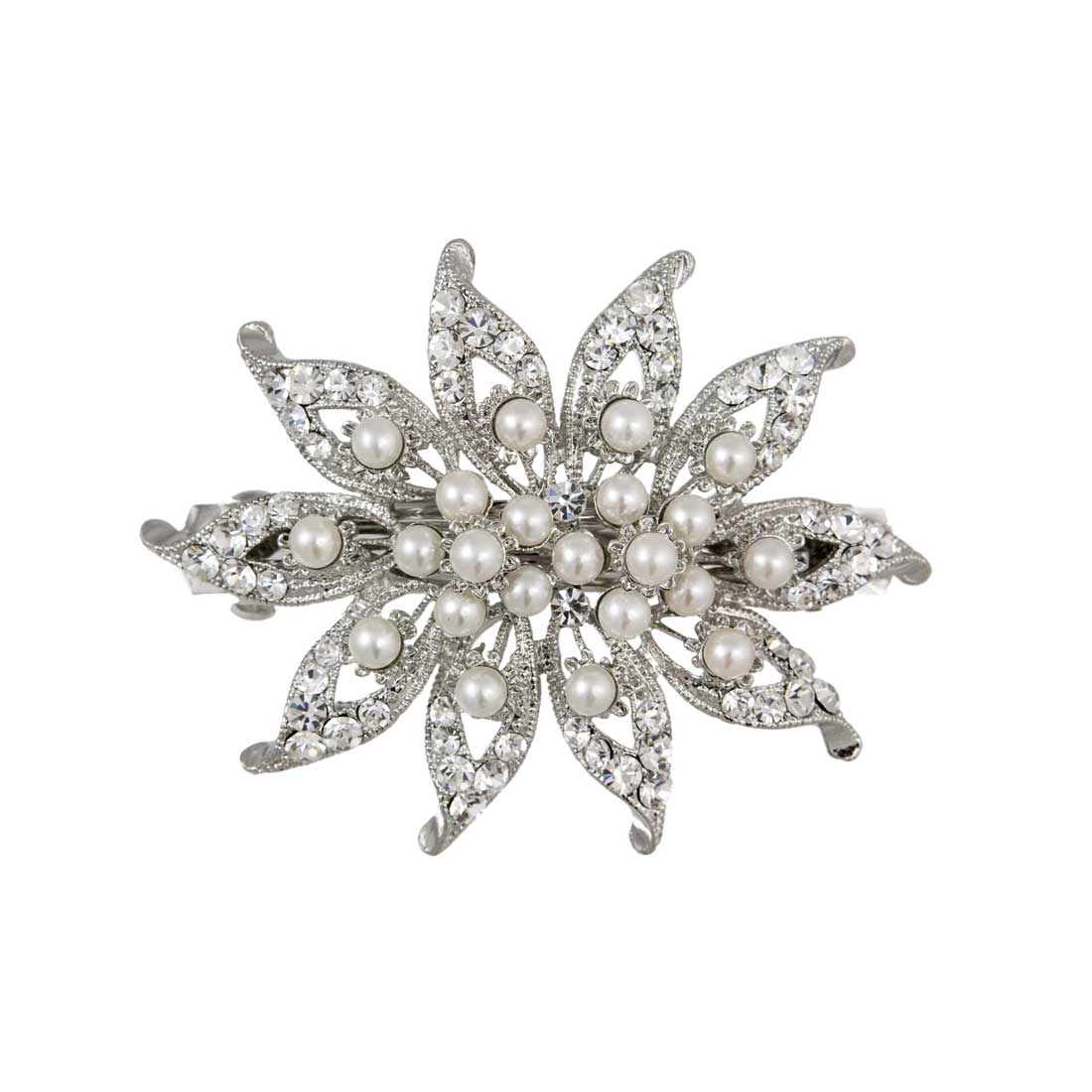 Pearl Paradise Crystal Flower Silver Wedding Hair Clip