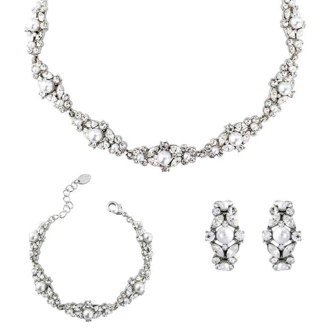 Pearls of Splendour Wedding Clip On Earrings Jewellery Set