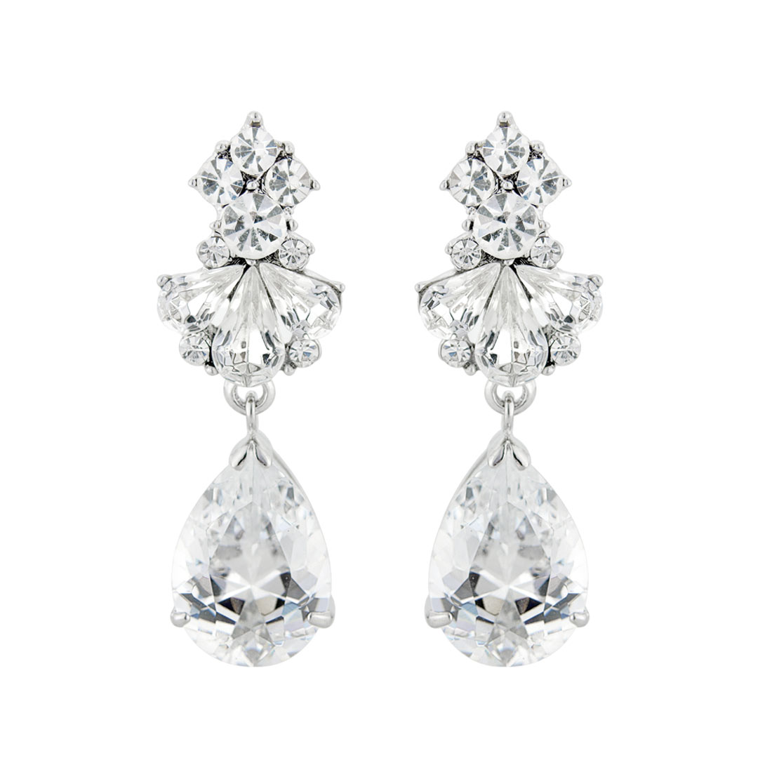 Precious Heiress Cubic Zirconia Crystal Teardrop Clip On Wedding Earrings