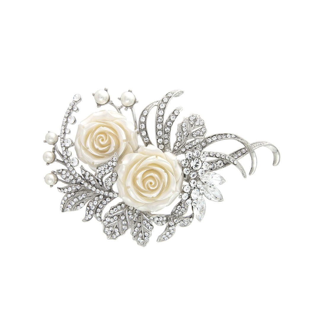 Rose Garden Crystal & Ivory Flower Wedding Headpiece