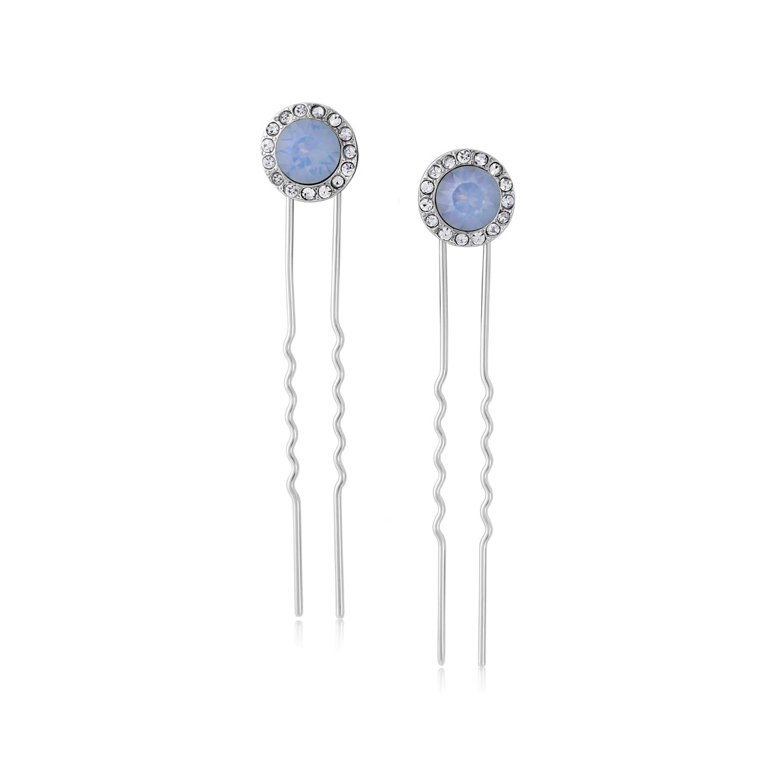 Shimmering Sky Blue Crystal Hair Pins - Pair