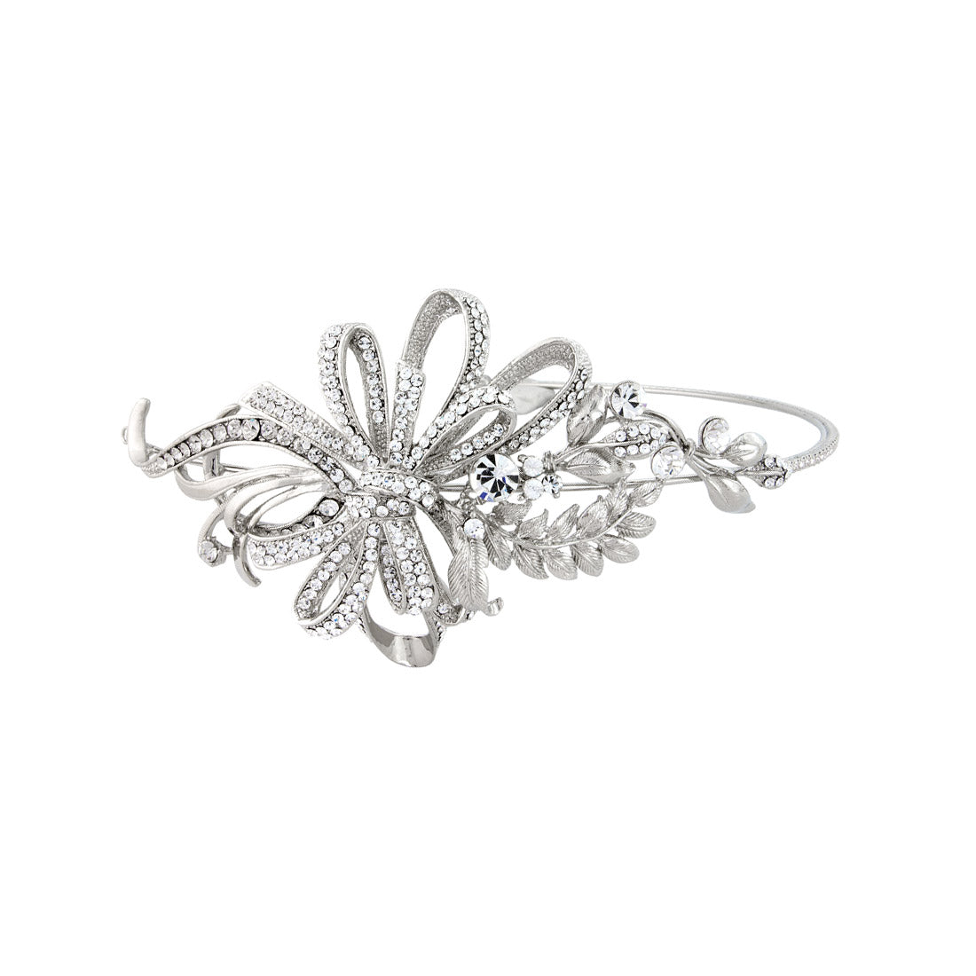 Treasure of Beauty Crystal Ribbon & Leaf Bridal Side Tiara