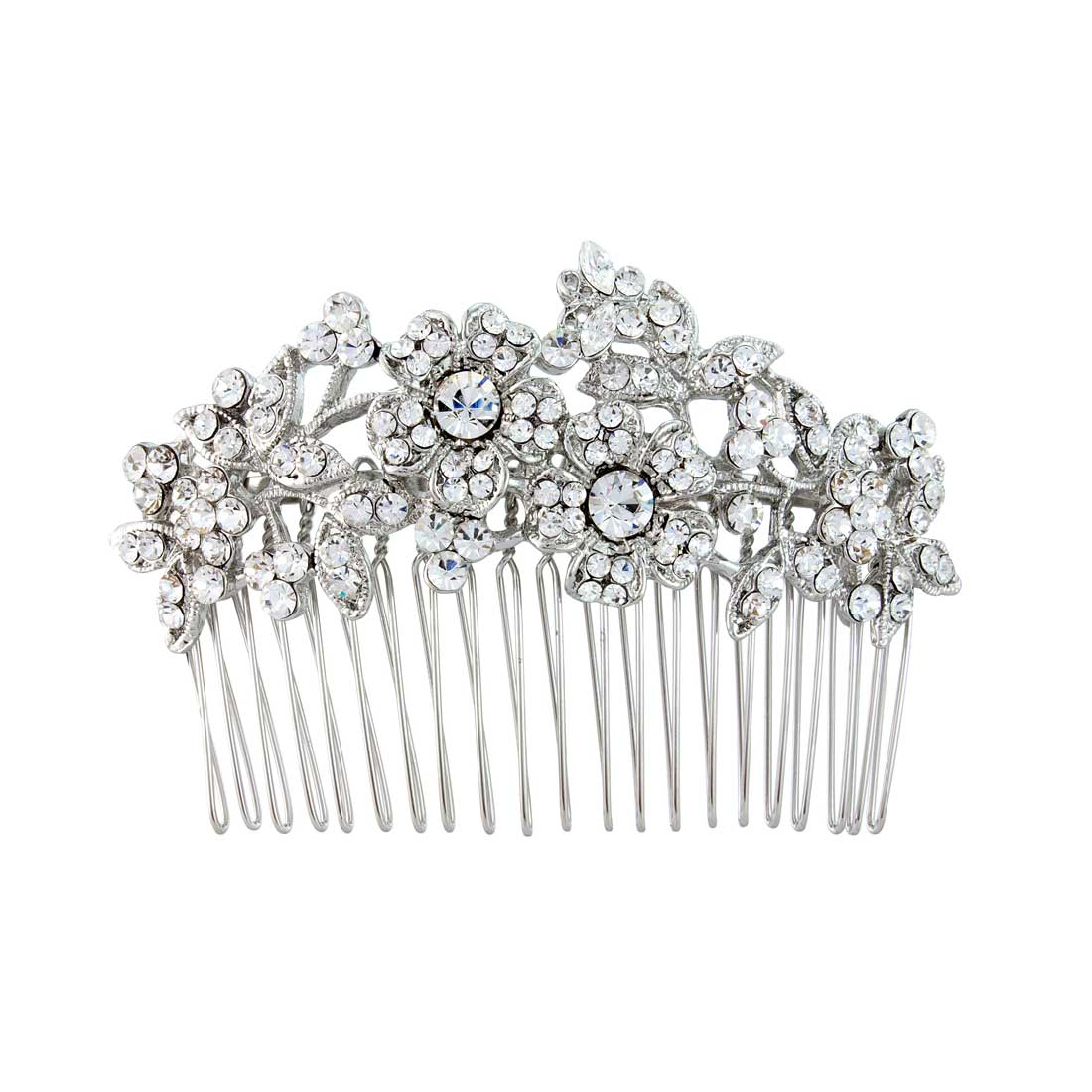 Vintage Posy Floral Crystal Silver Wedding Hair Comb for Brides & Bridesmaids