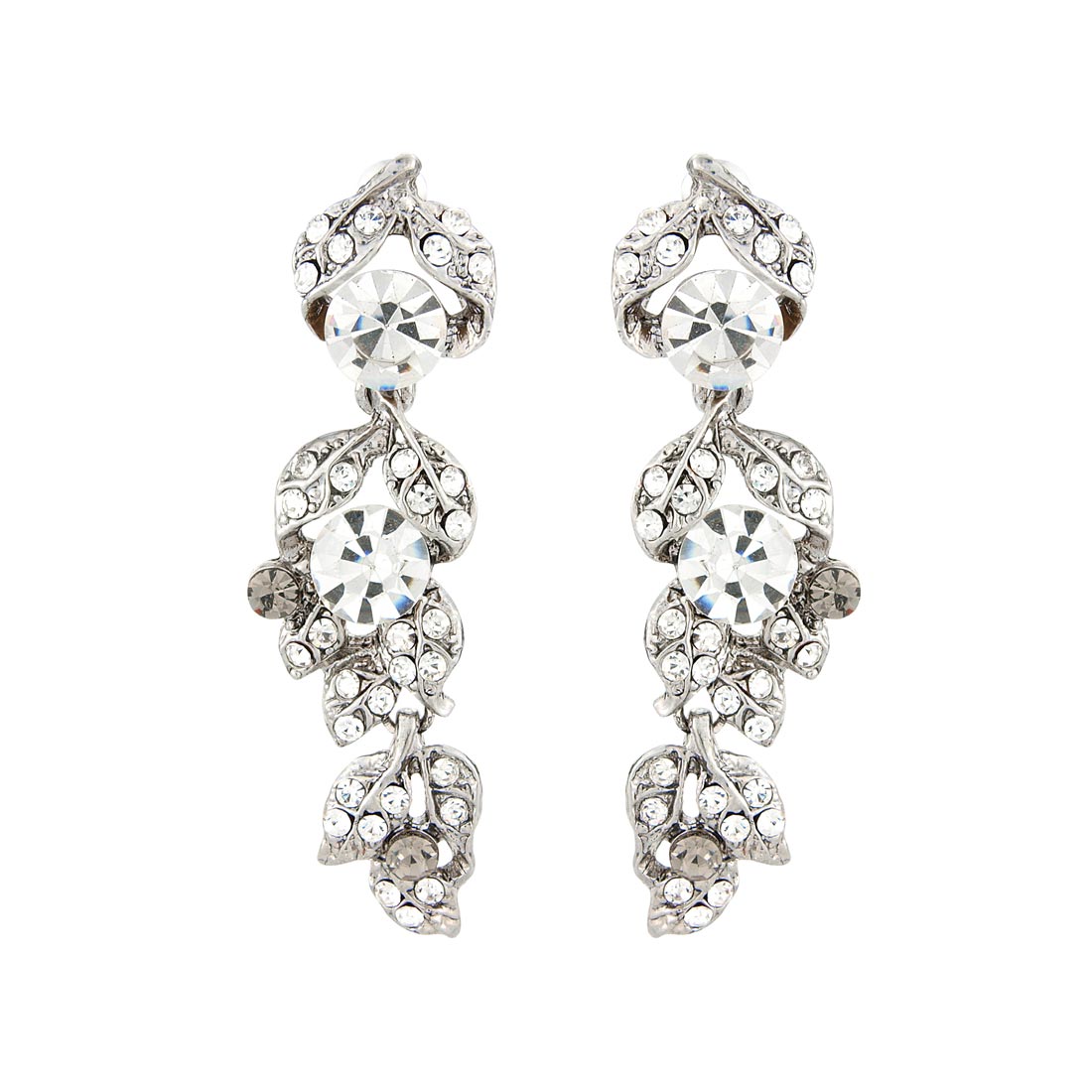 Vintage Treasure Grey Crystal Leaf Drop Bridal Earrings
