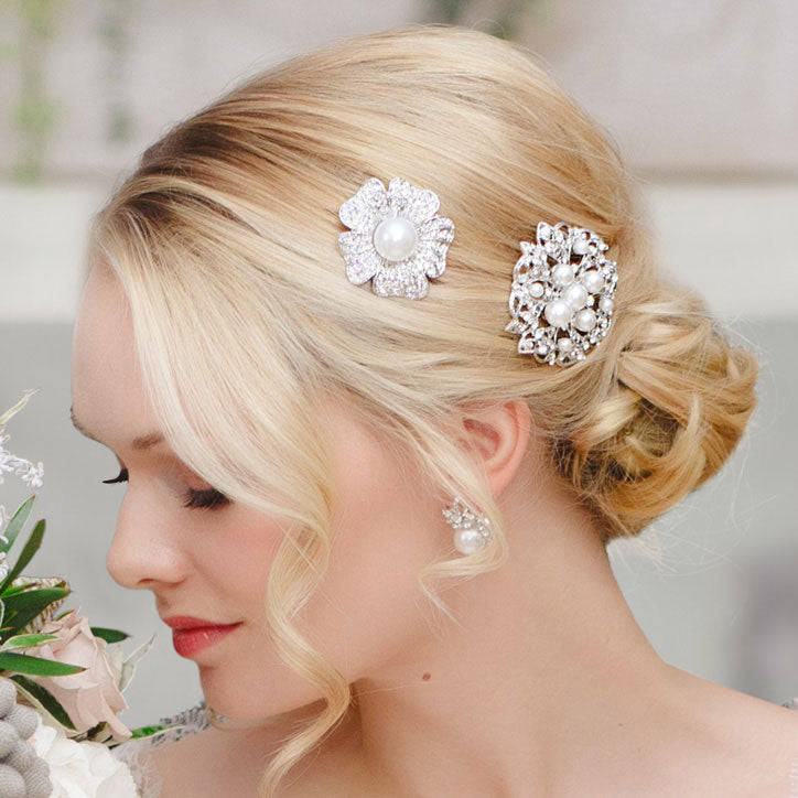 Collection of 1940s style crystal wedding hair slides