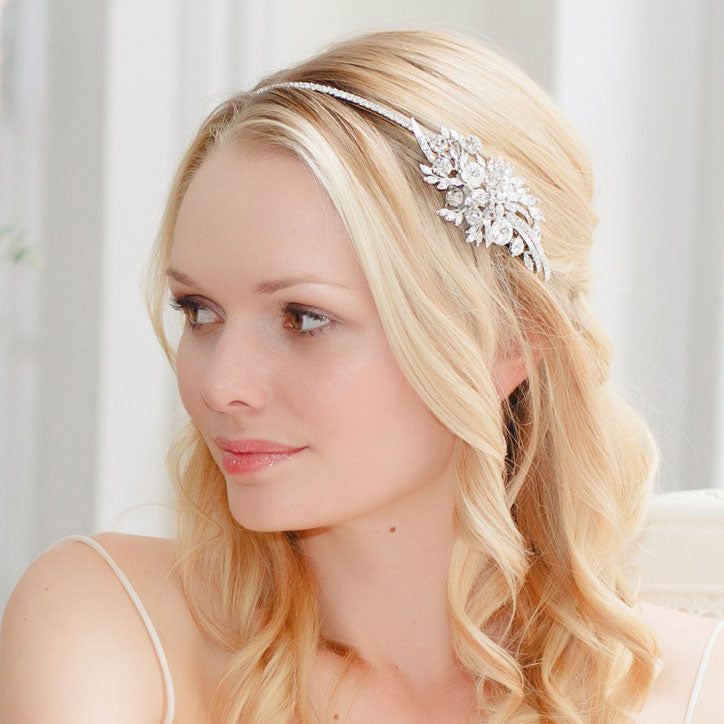 Collection of crystal side tiaras for brides