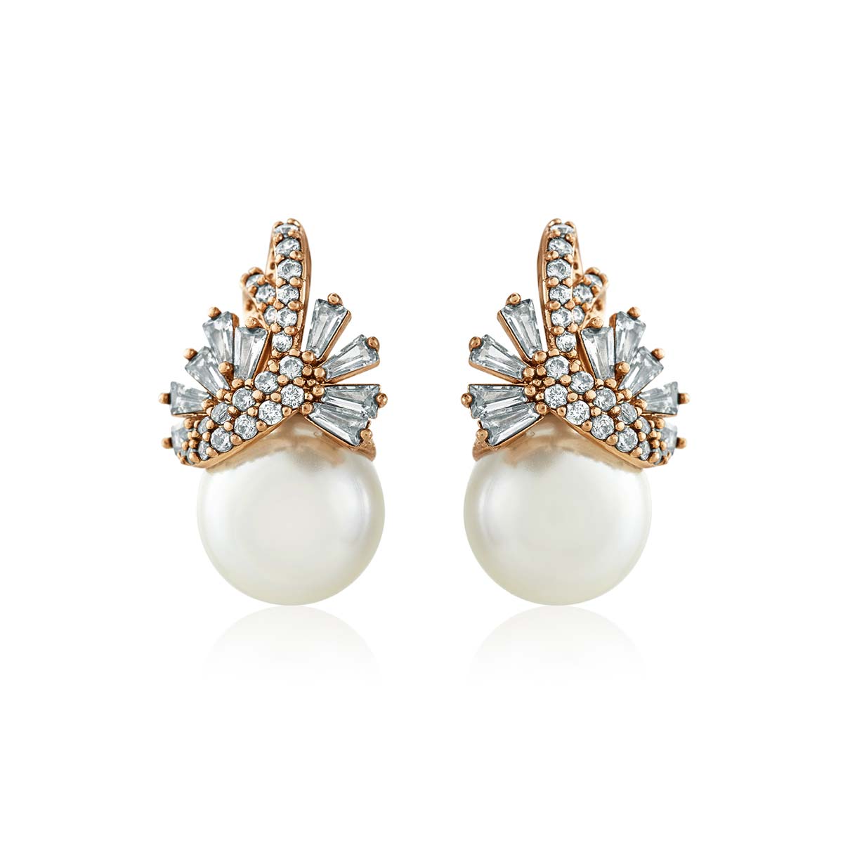 Golden Hollywood Pearl and Cubic Zirconia Vintage Style Earrings