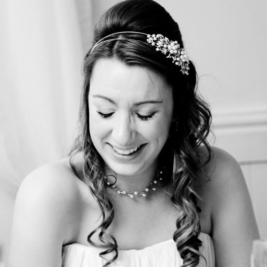 Laura wears Heirloom of Pearl Side Tiara by Glitzy Secrets