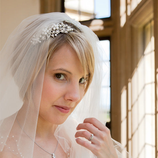 Lucy wears Heirloom of Pearl Side Tiara by Glitzy Secrets