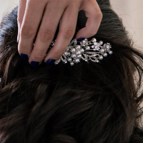 Natalie wears Pearls of Extravagance Large Hair Comb by Glitzy Secrets