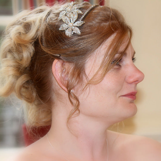 Nicola wears Pearls of Eternity Side Tiara by Glitzy Secrets