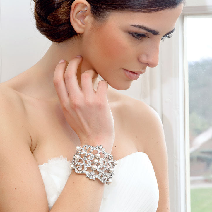 Collection of pearl wedding bracelets and bangles