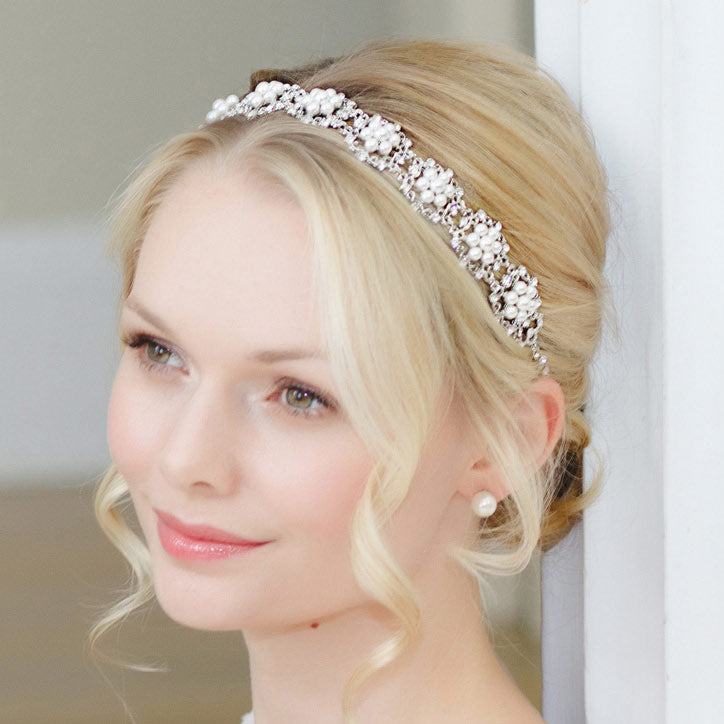 Collection of pearl wedding hair bands for brides
