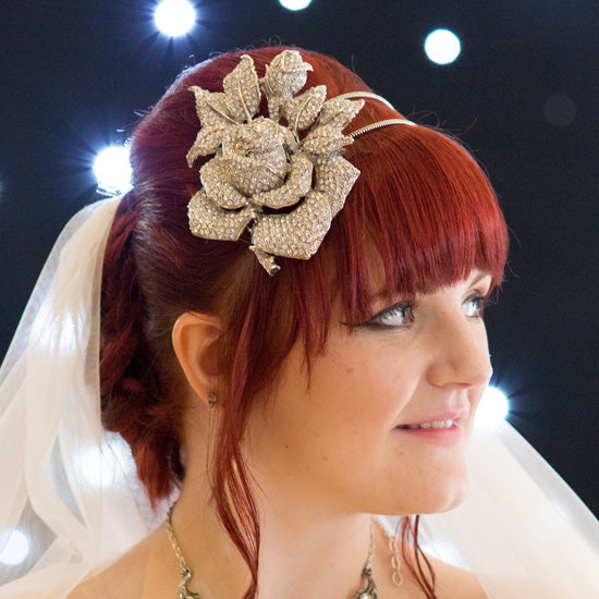 Rebecca wears Rose of Extravagance Side Tiara by Glitzy Secrets