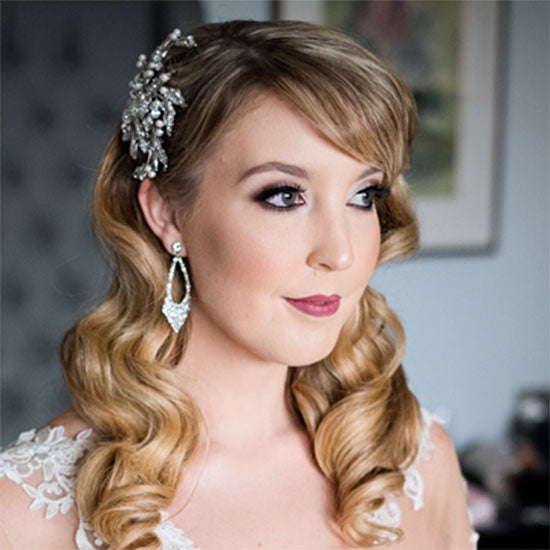 Sarah wears Trailing Petals Headpiece by Glitzy Secrets