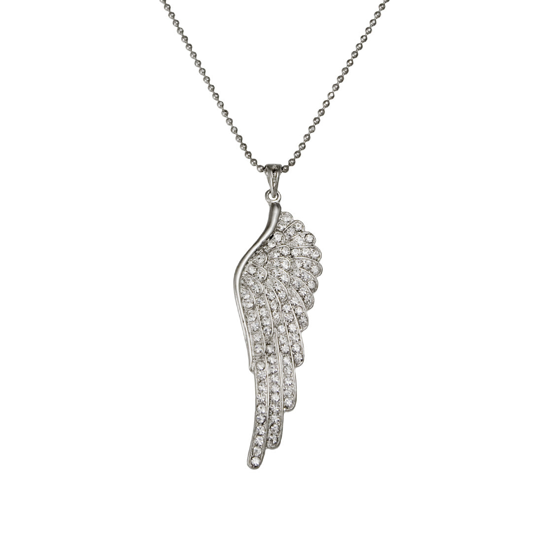 Almost an Angel Wing Crystal Silver  Necklace