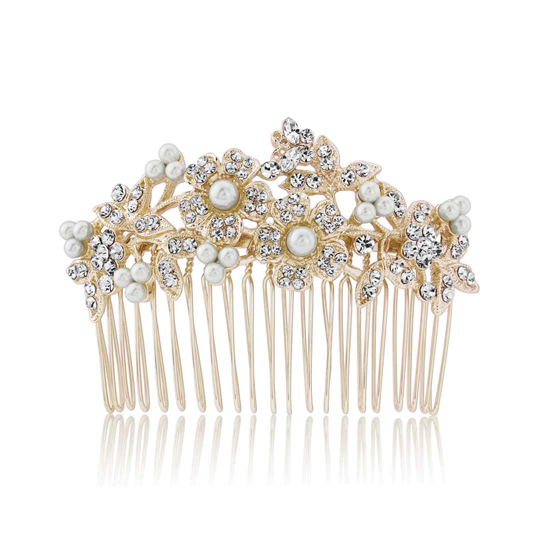Bouquet of Gold Crystal & Pearl Hair Comb for Brides, Weddings & Occasions