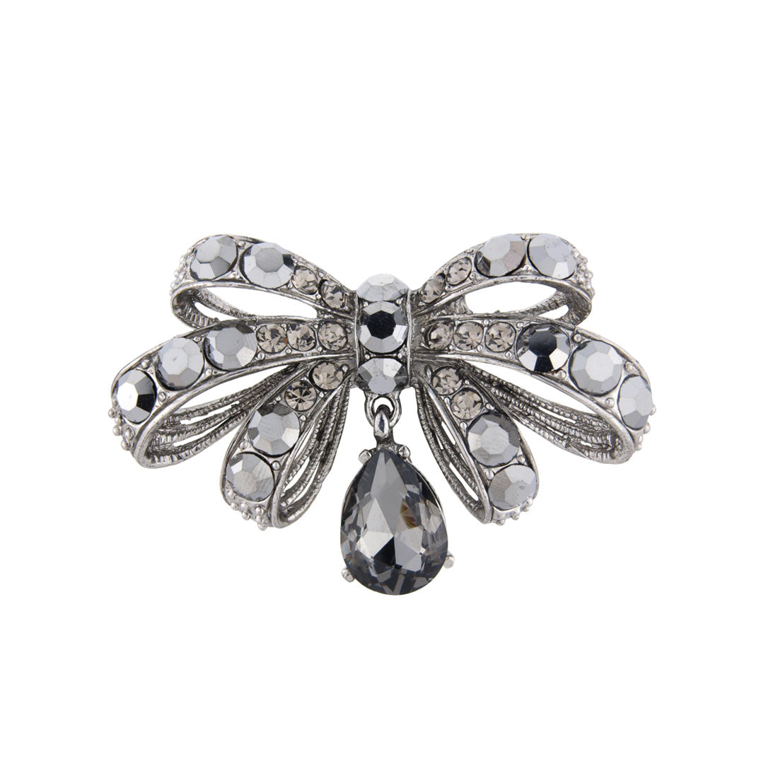 Bow of Drama Vintage Style Grey Crystal Brooch