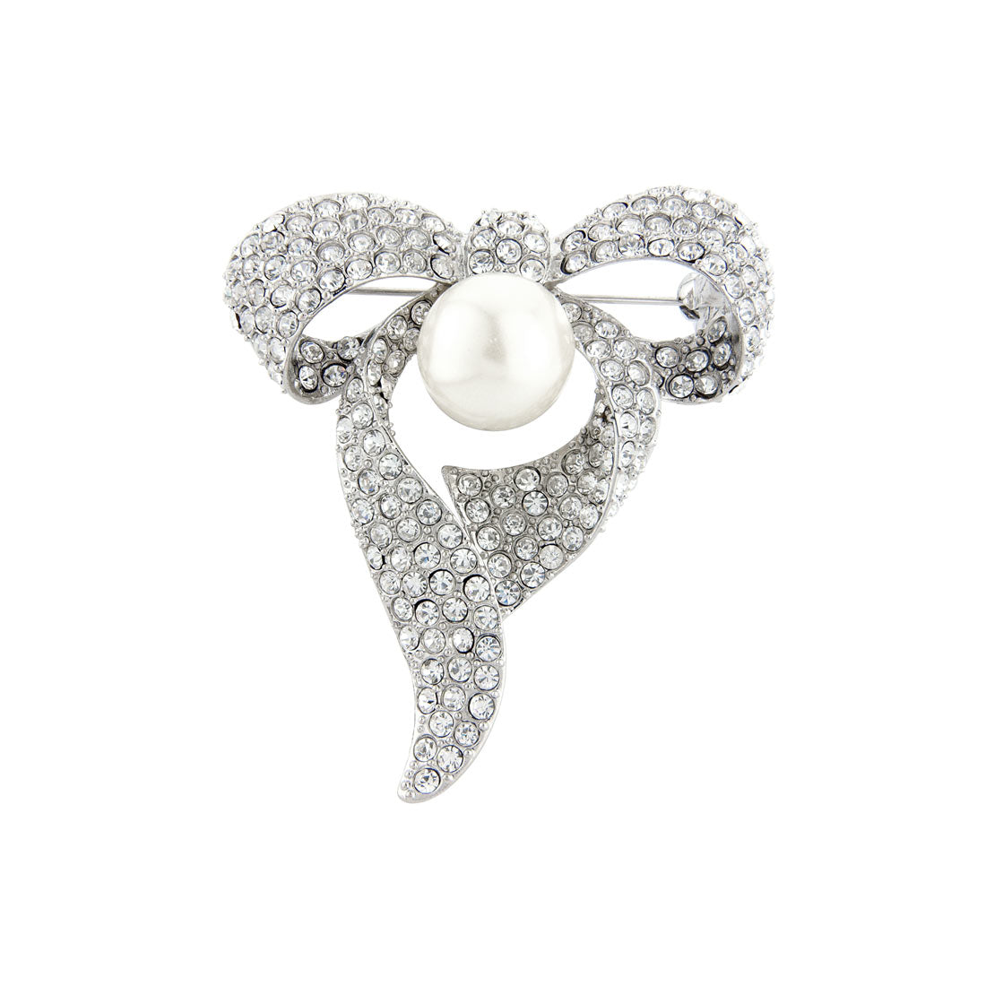 Bow of Elegance Crystal & Pearl Vintage Style Brooch