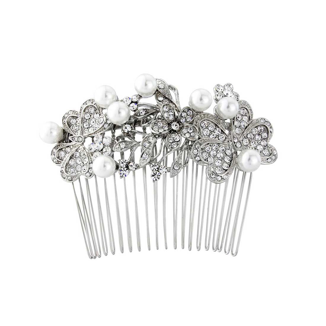 Butterfly Wishes Crystal & Pearl Hair Comb for Weddings