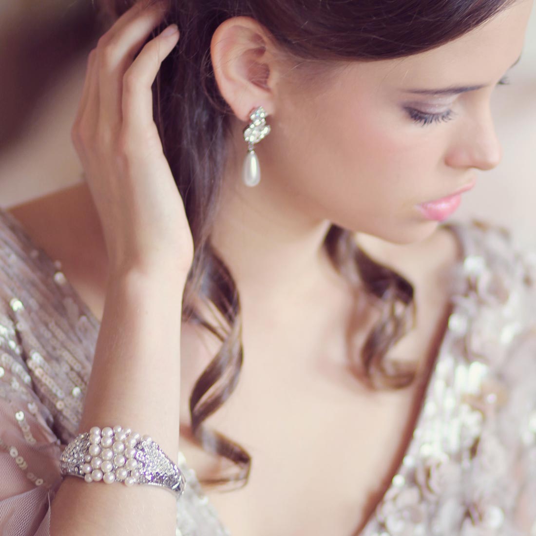 Bygone Pearl Crystal Wedding Bangle Glitzy Secrets