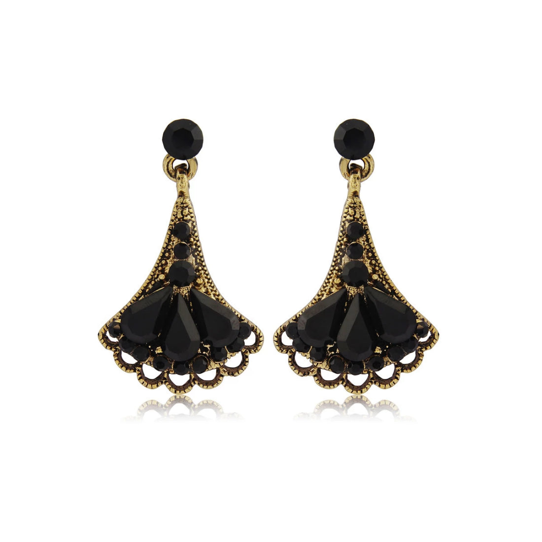 Decadence of Deco Gold & Black Vintage Drop Earrings