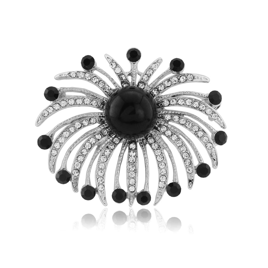 Deco Allure Black Pearl & Crystal Vintage Brooch