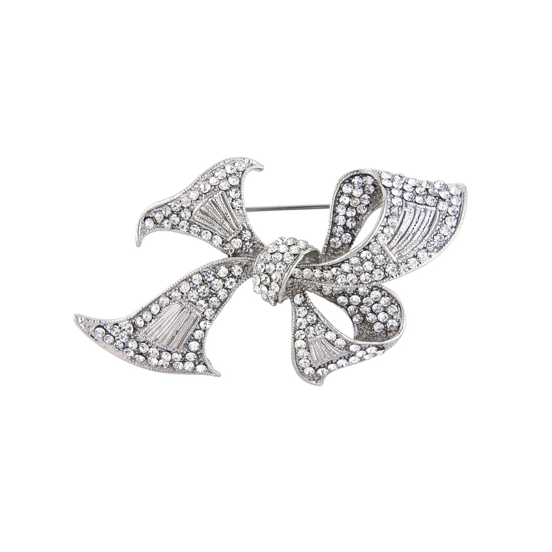 Deco Beau Silver Crystal Bow Vintage Style Brooch