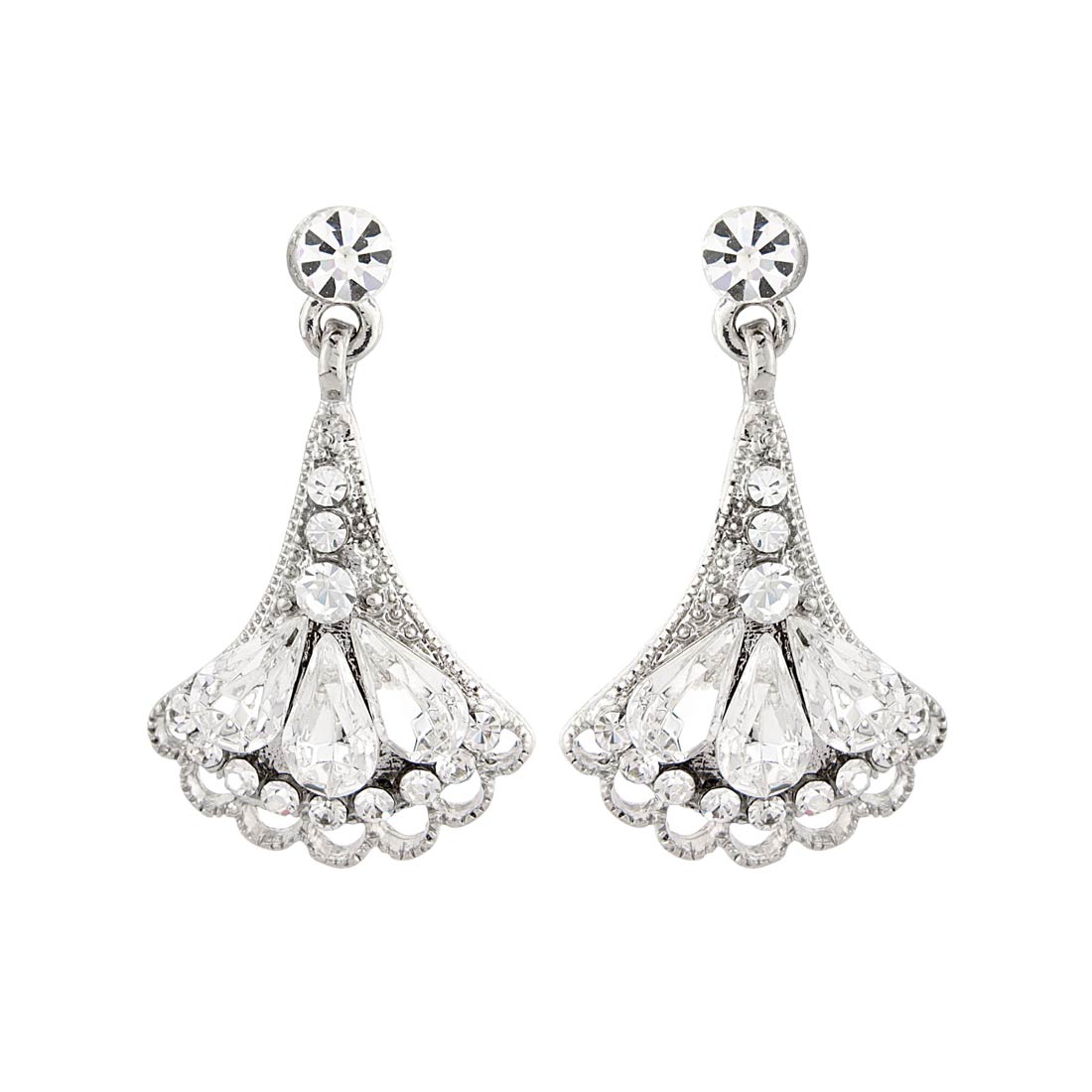 Deco Dream Crystal Fan Drop Wedding Earrings