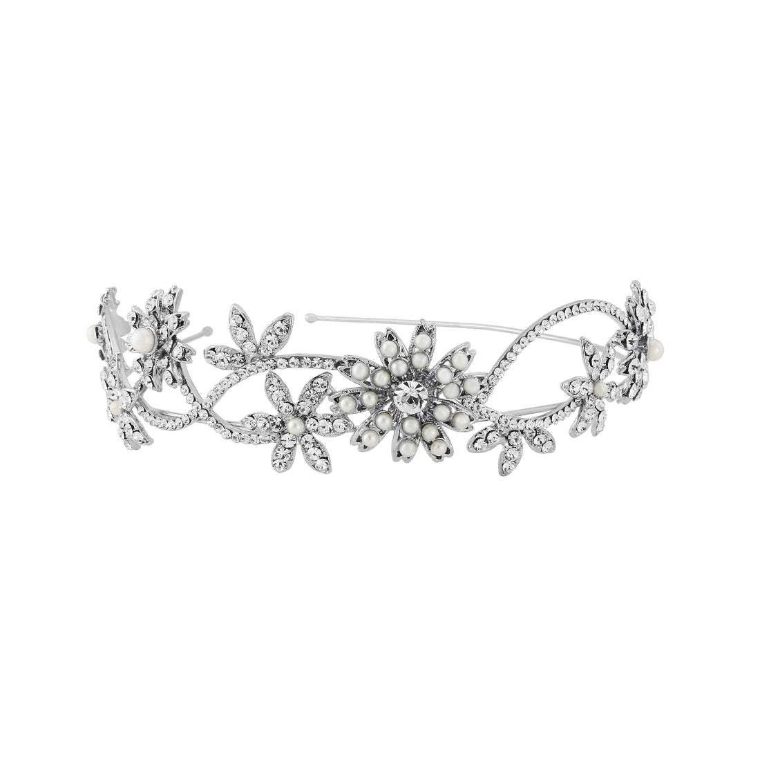 Delicate Pearl Flower Bridal Side Tiara on Single Headband