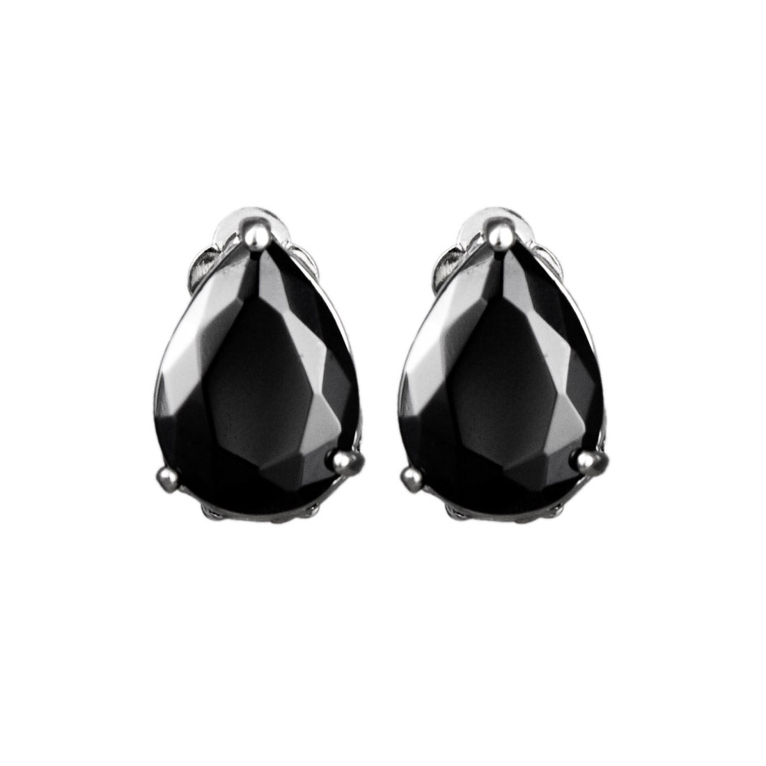 Dramatic Icon Black Pear Cut Clip On Earrings