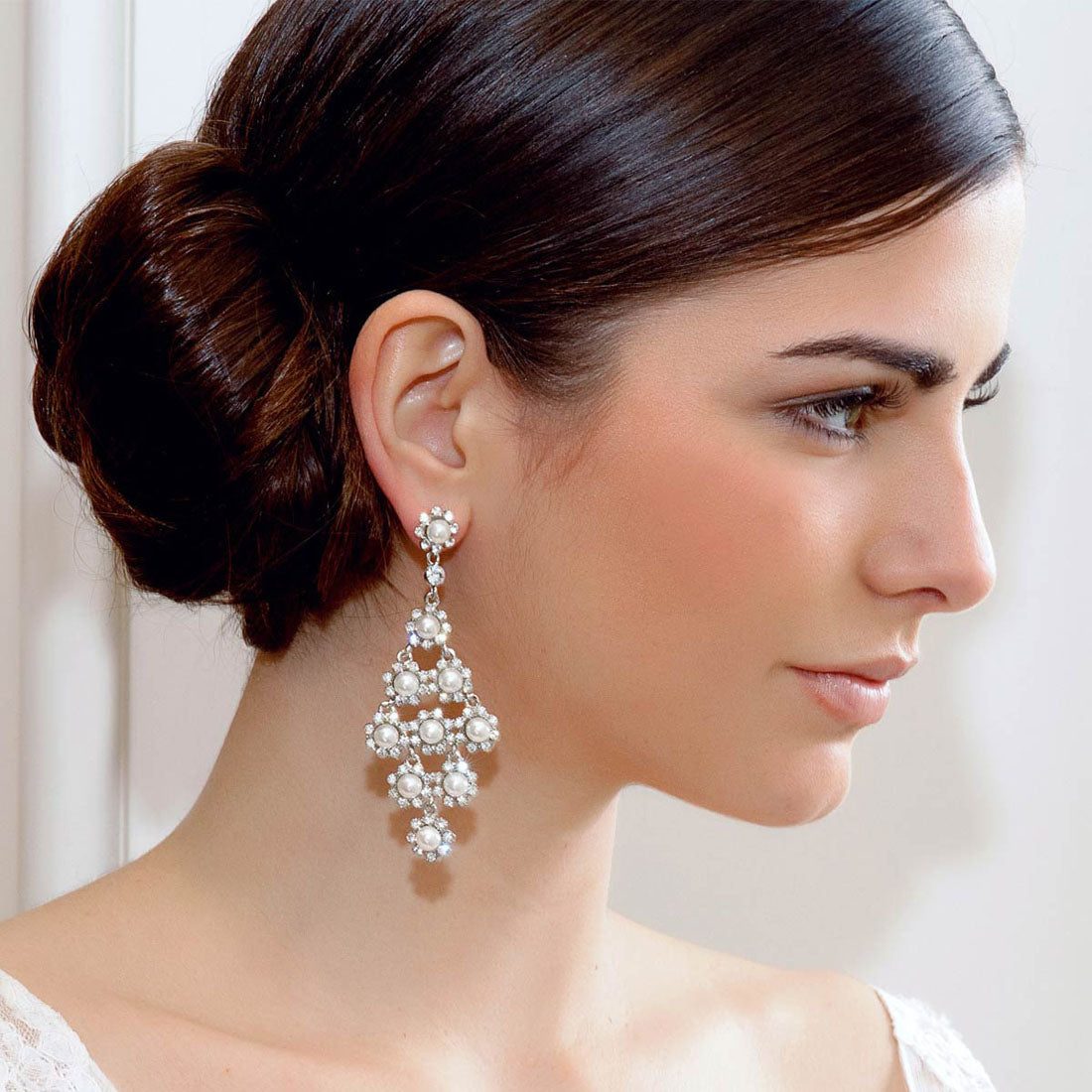 Pearl and rhinestone outlet chandelier earrings