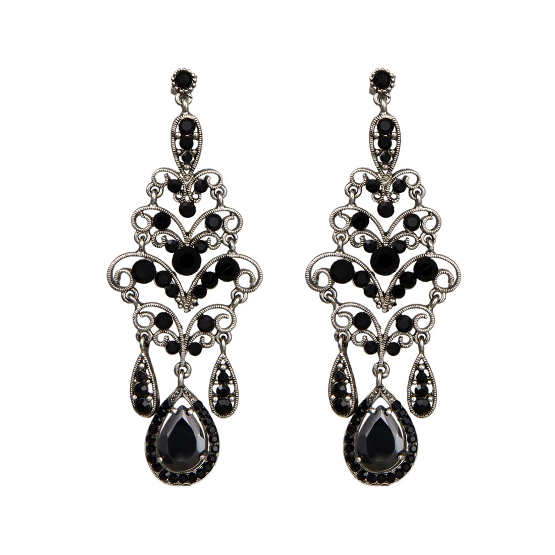 Dramatic Statement Black Crystal Earrings Glitzy Secrets