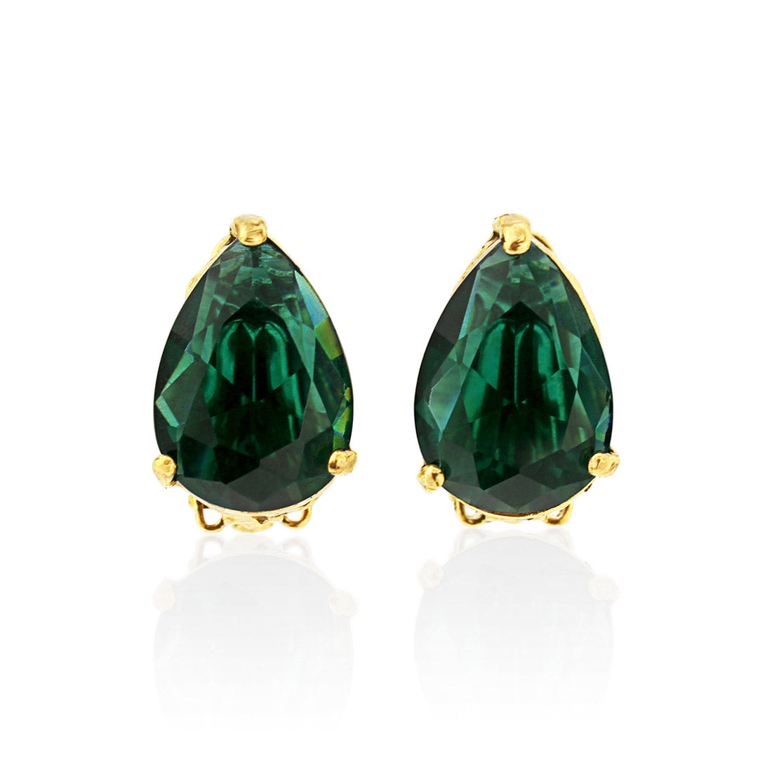 Emerald Elegance Green & Gold Pear Cut Crystal Clip On Earrings